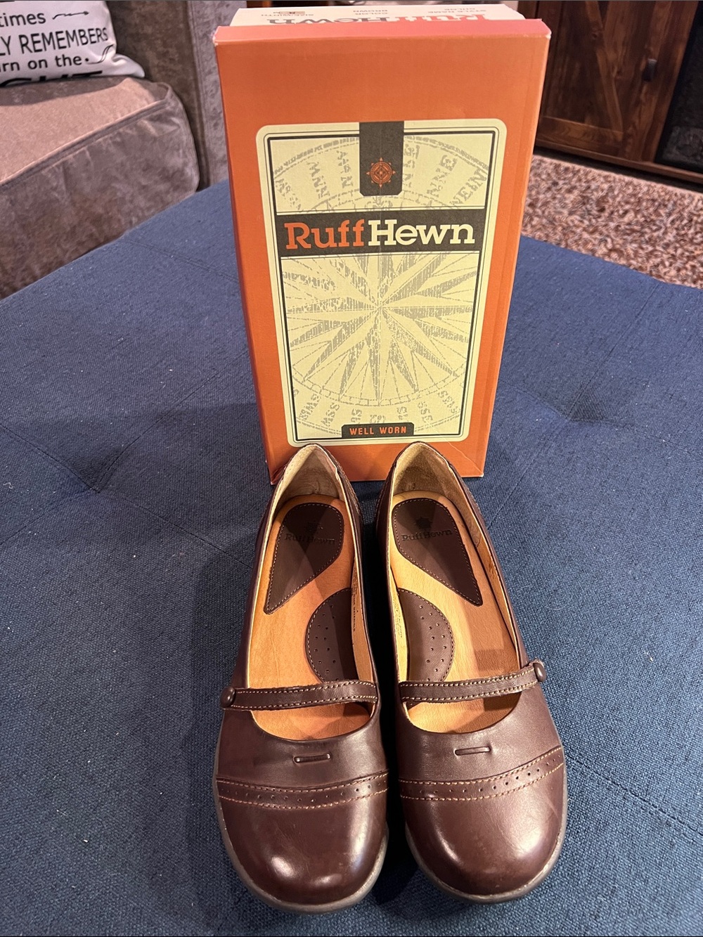 Ruff Hewn Brown Leather Mary Jane Flats with Strap